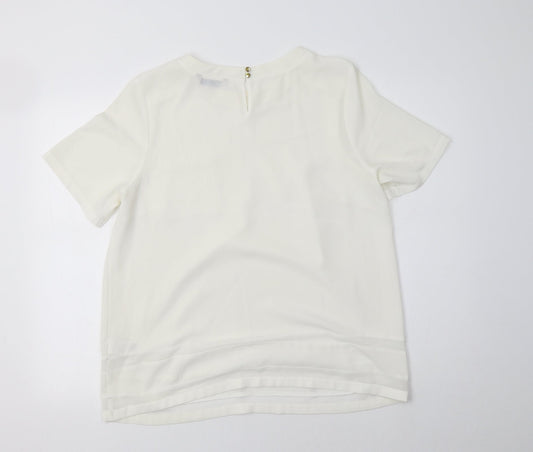 M&S Womens Ivory  Polyester Basic Blouse Size 14 Crew Neck