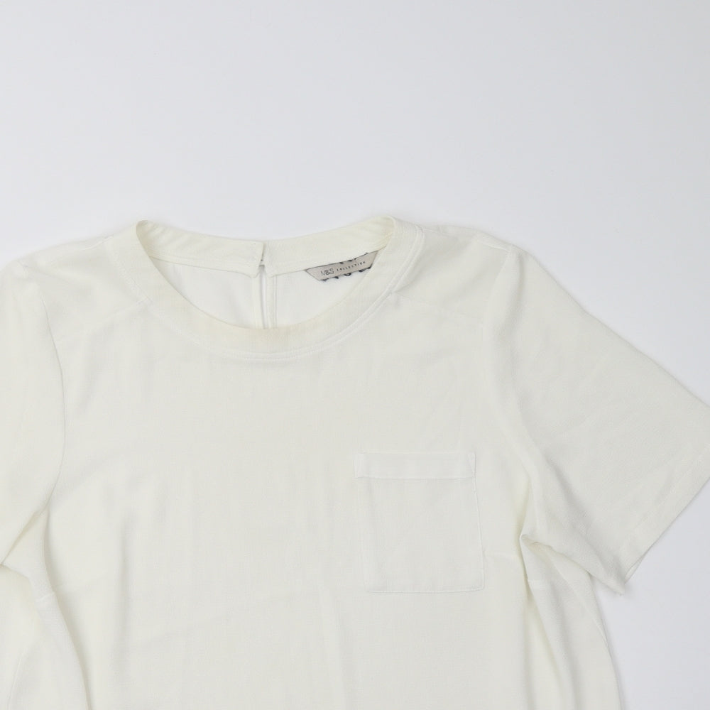 M&S Womens Ivory  Polyester Basic Blouse Size 14 Crew Neck