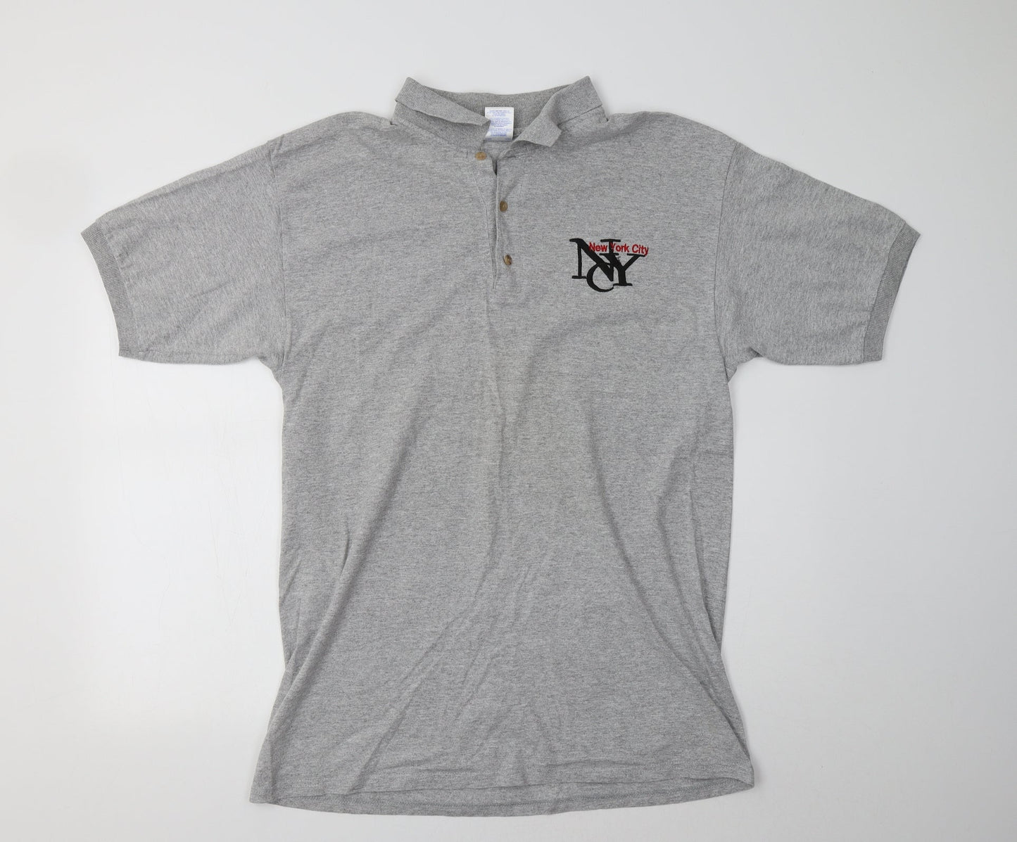 Gildan Mens Grey  Cotton  Polo Size L Collared  - NYC