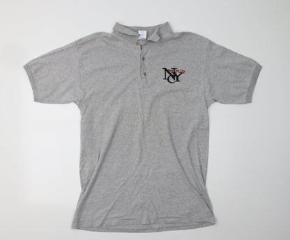 Gildan Mens Grey  Cotton  Polo Size L Collared  - NYC