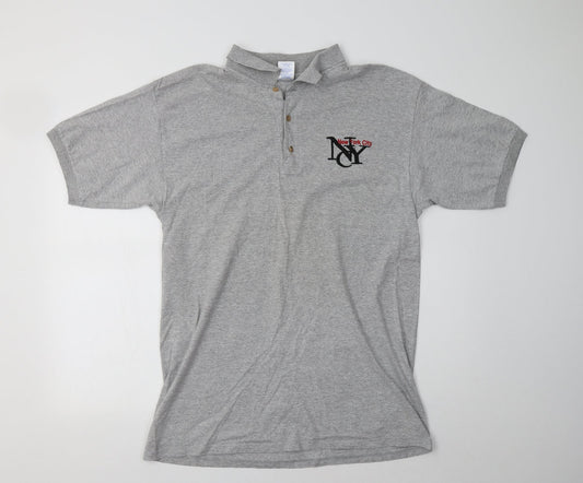 Gildan Mens Grey  Cotton  Polo Size L Collared  - NYC
