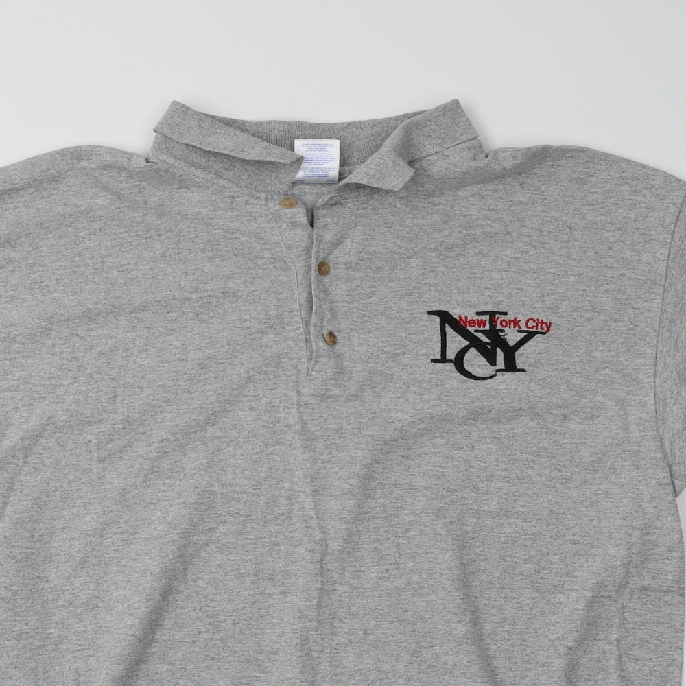 Gildan Mens Grey  Cotton  Polo Size L Collared  - NYC