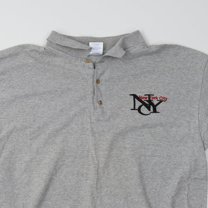 Gildan Mens Grey  Cotton  Polo Size L Collared  - NYC