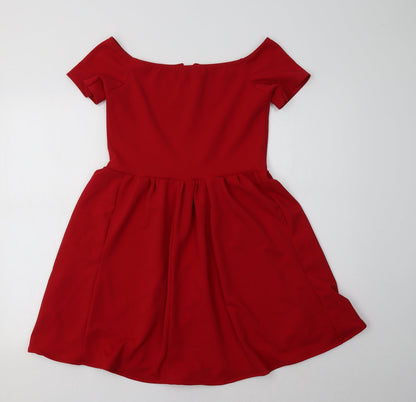 Select Womens Red  Polyester Fit & Flare  Size 12 Round Neck