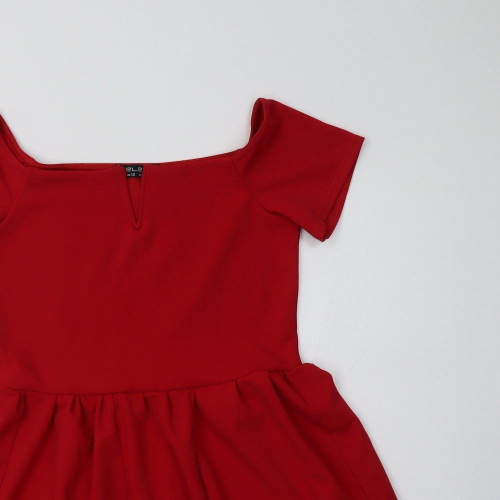 Select Womens Red  Polyester Fit & Flare  Size 12 Round Neck