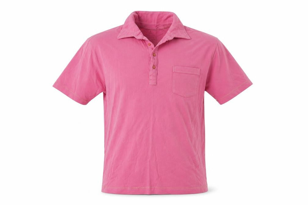 Front view of Authentic men’s pink cotton polo, size L, collared