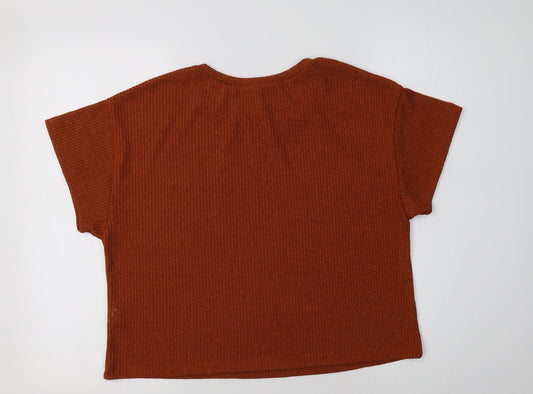 Primark Womens Brown  Polyester Cropped Blouse Size M Crew Neck