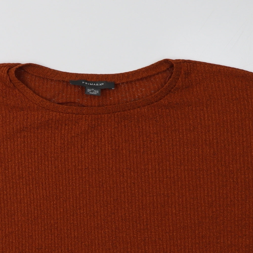 Primark Womens Brown  Polyester Cropped Blouse Size M Crew Neck