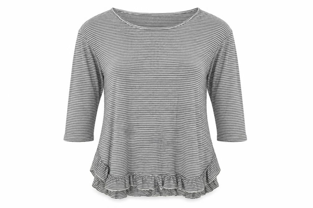 Front view of ESPRIT women’s white striped viscose basic blouse, size M, boat neck