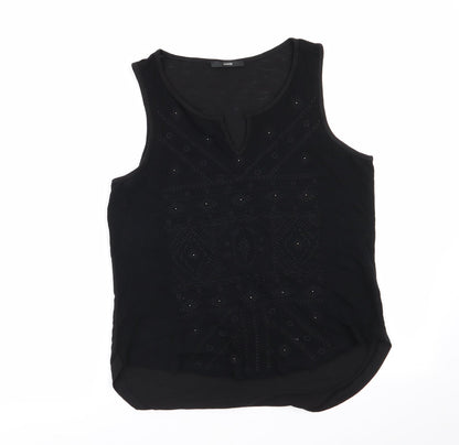 George Womens Black Geometric Viscose Basic Blouse Size 12 Round Neck - Embroidered Front
