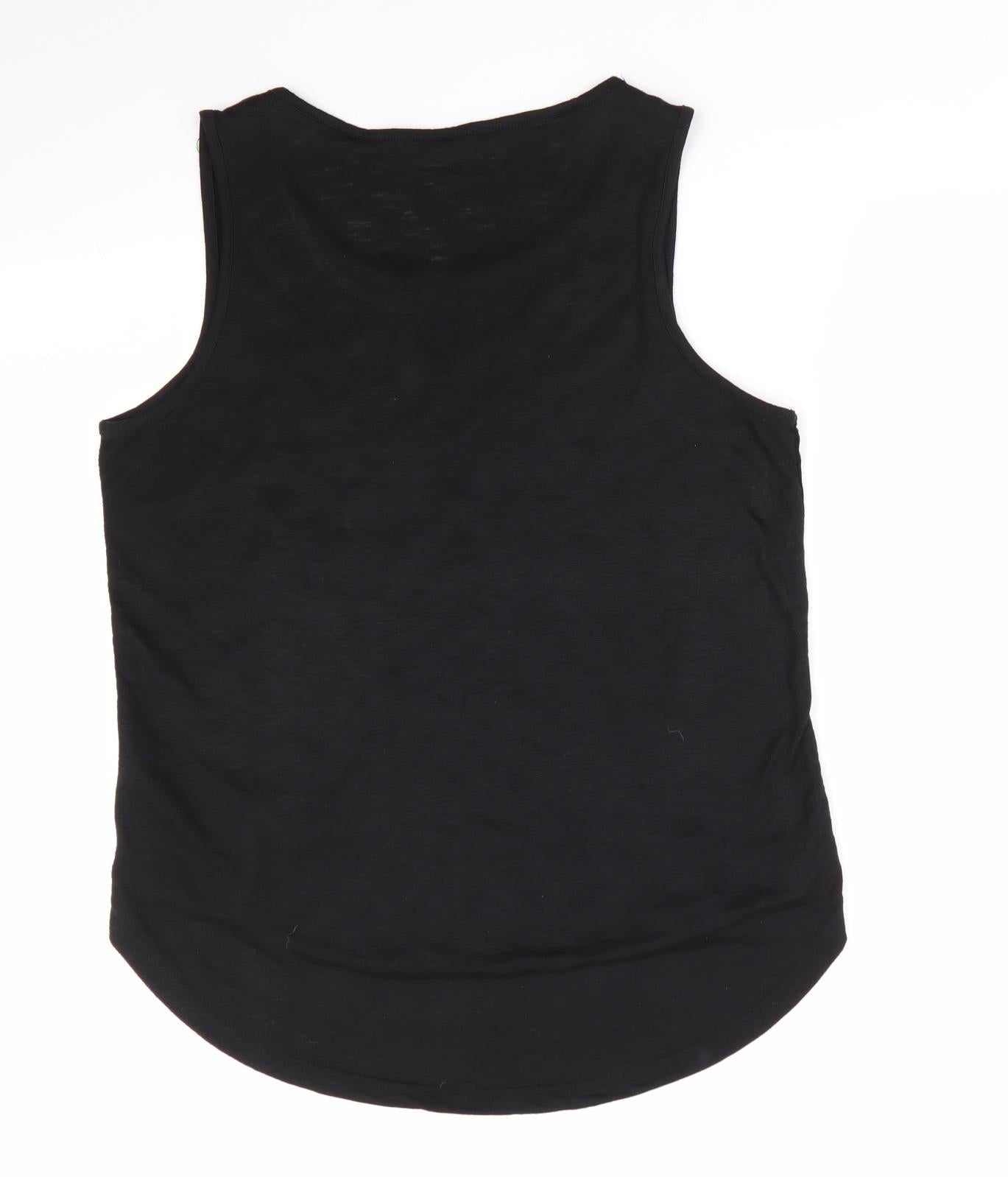 George Womens Black Geometric Viscose Basic Blouse Size 12 Round Neck - Embroidered Front