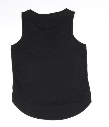 George Womens Black Geometric Viscose Basic Blouse Size 12 Round Neck - Embroidered Front