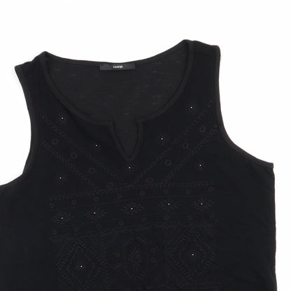George Womens Black Geometric Viscose Basic Blouse Size 12 Round Neck - Embroidered Front