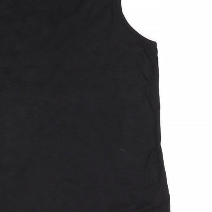 George Womens Black Geometric Viscose Basic Blouse Size 12 Round Neck - Embroidered Front