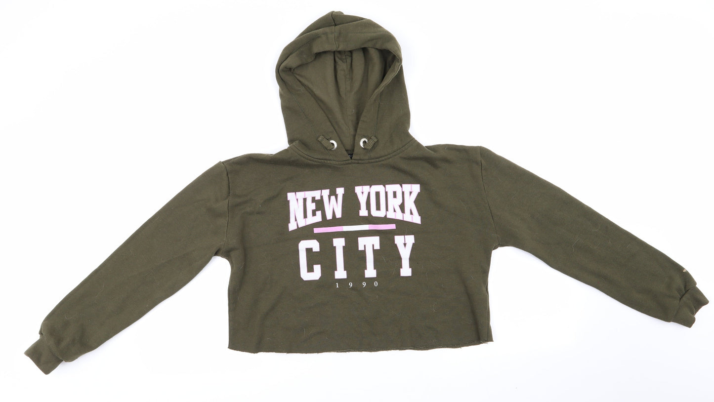 New Look 915 Generation Girls Green  Polyester Pullover Hoodie Size 14-15 Years   - New York City Olive Green Cropped