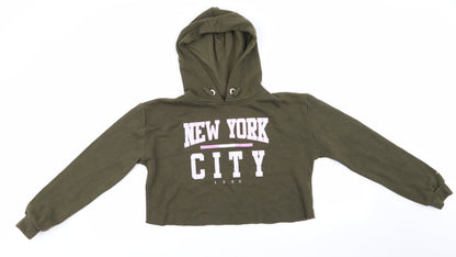 New Look 915 Generation Girls Green  Polyester Pullover Hoodie Size 14-15 Years   - New York City Olive Green Cropped