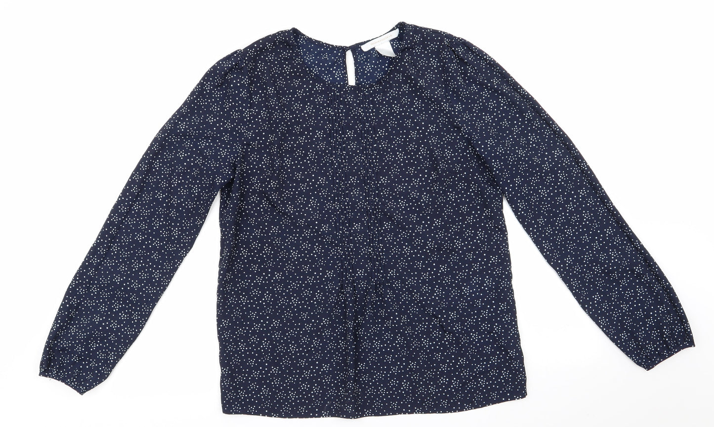 Mademoiselle  Womens Blue Polka Dot Polyester Basic Blouse Size 8 Round Neck - Pin Tuck Detail to front