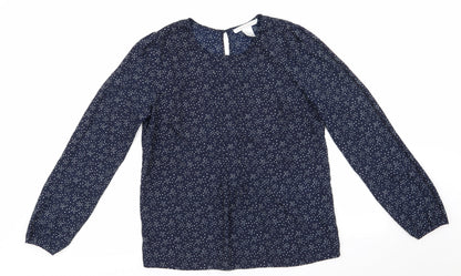 Mademoiselle  Womens Blue Polka Dot Polyester Basic Blouse Size 8 Round Neck - Pin Tuck Detail to front