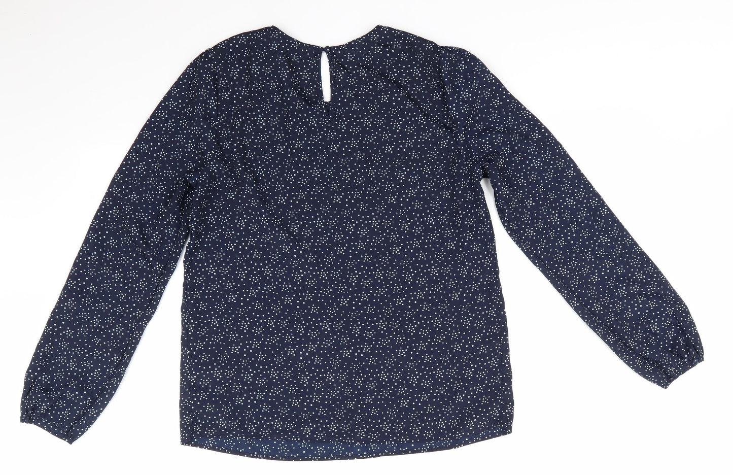 Mademoiselle  Womens Blue Polka Dot Polyester Basic Blouse Size 8 Round Neck - Pin Tuck Detail to front