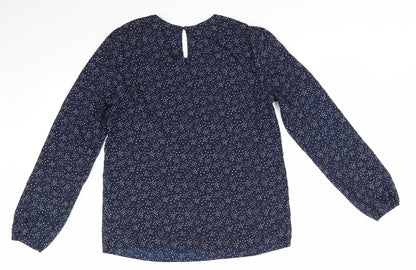 Mademoiselle  Womens Blue Polka Dot Polyester Basic Blouse Size 8 Round Neck - Pin Tuck Detail to front