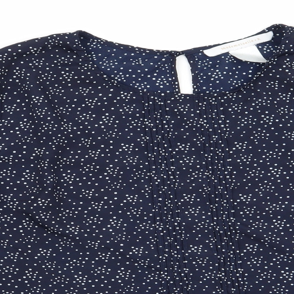 Mademoiselle  Womens Blue Polka Dot Polyester Basic Blouse Size 8 Round Neck - Pin Tuck Detail to front