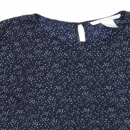 Mademoiselle  Womens Blue Polka Dot Polyester Basic Blouse Size 8 Round Neck - Pin Tuck Detail to front