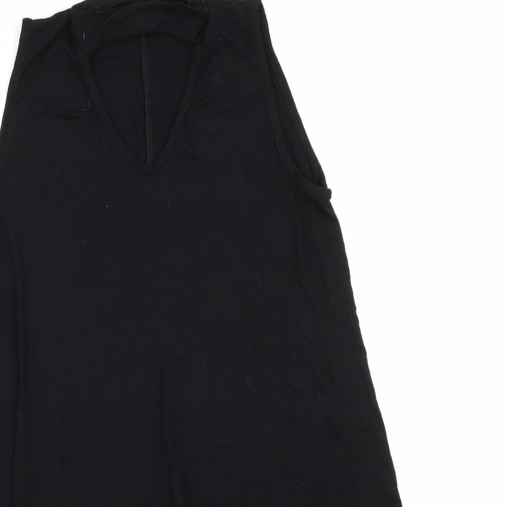 Boohoo Womens Black  Viscose A-Line  Size 10 V-Neck  - Choker style neck