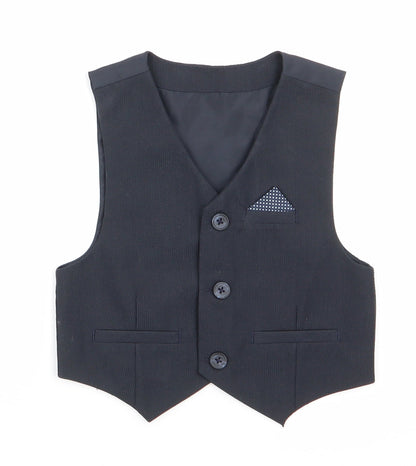 Urban Rascals Boys Grey   Gilet Waistcoat Size 3 Years   - Dress Waistcoat Blue with White polka dot faux hankerchief