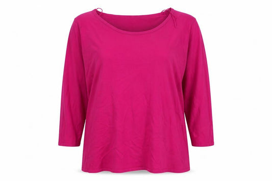 Front view of M&Co women’s pink round neck viscose jumper, size UK 20, - cerise pink wrap back