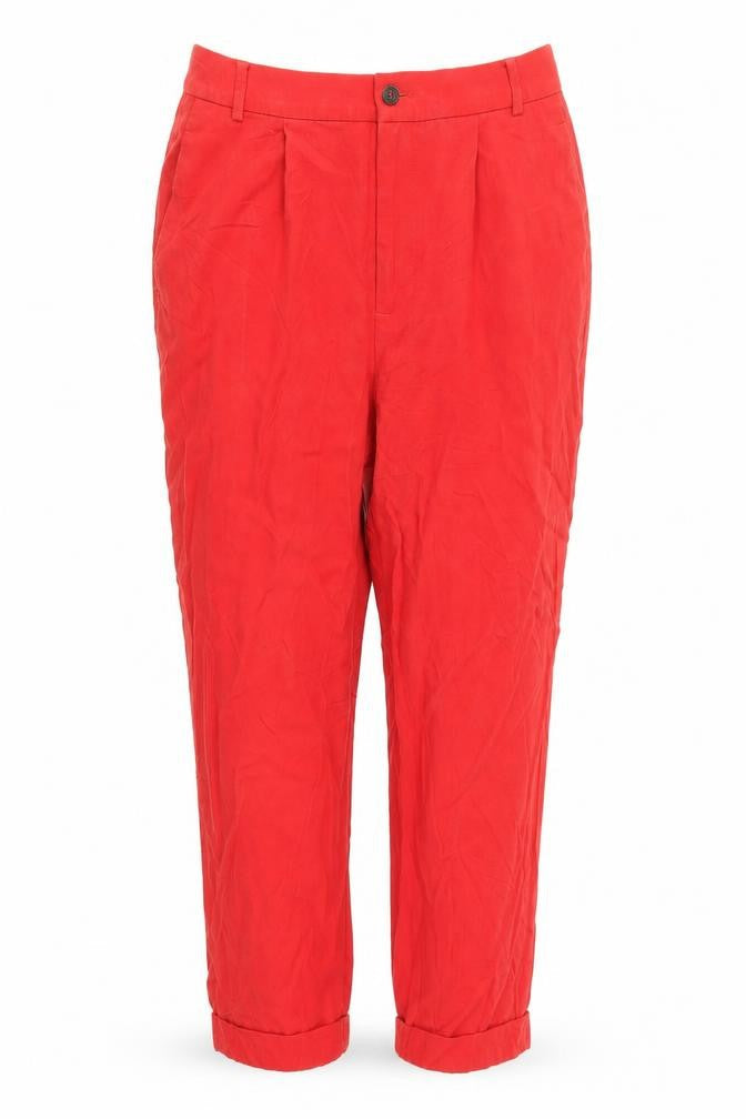 Front view of Zara women’s red polyester dress pants trousers, size S, 22-inch leg regular