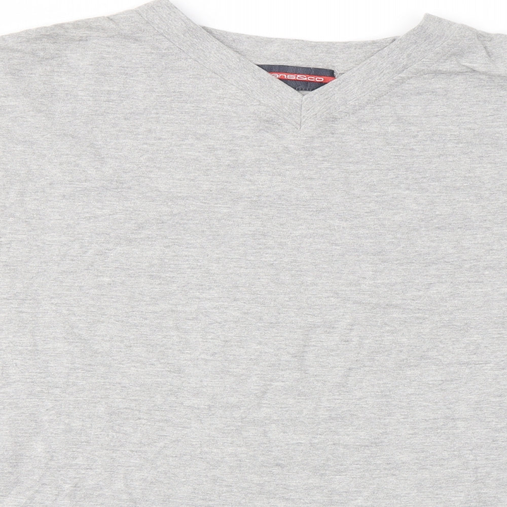 jeans&co Mens Grey  Cotton  T-Shirt Size L V-Neck