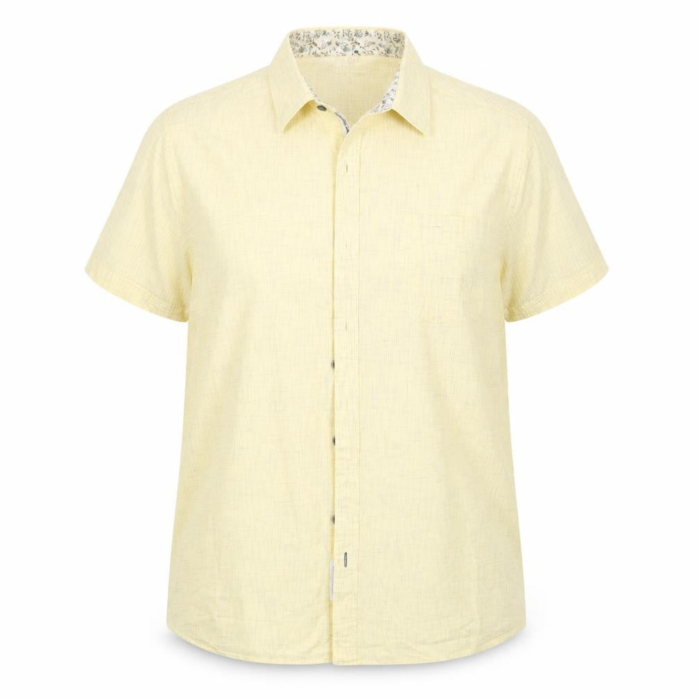 Front view of John Rocha women’s yellow geometric cotton basic button-up, size XL, collared