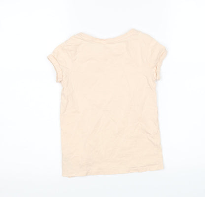 NEXT Girls Beige  Cotton Basic T-Shirt Size 8 Years Round Neck
