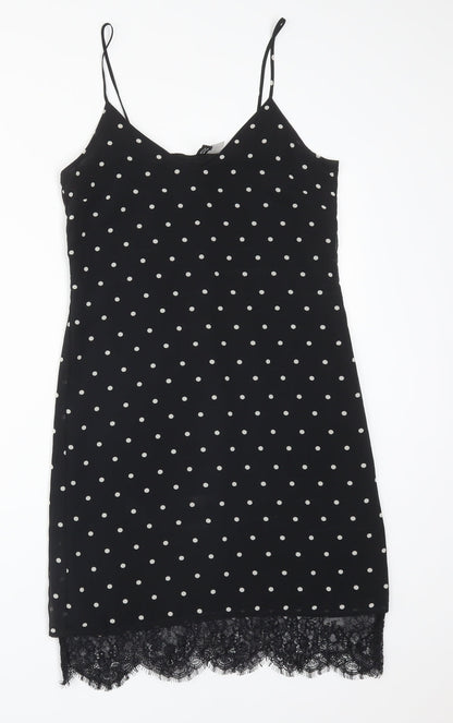 H&M Womens Black Polka Dot Polyester Pencil Dress  Size 4 V-Neck