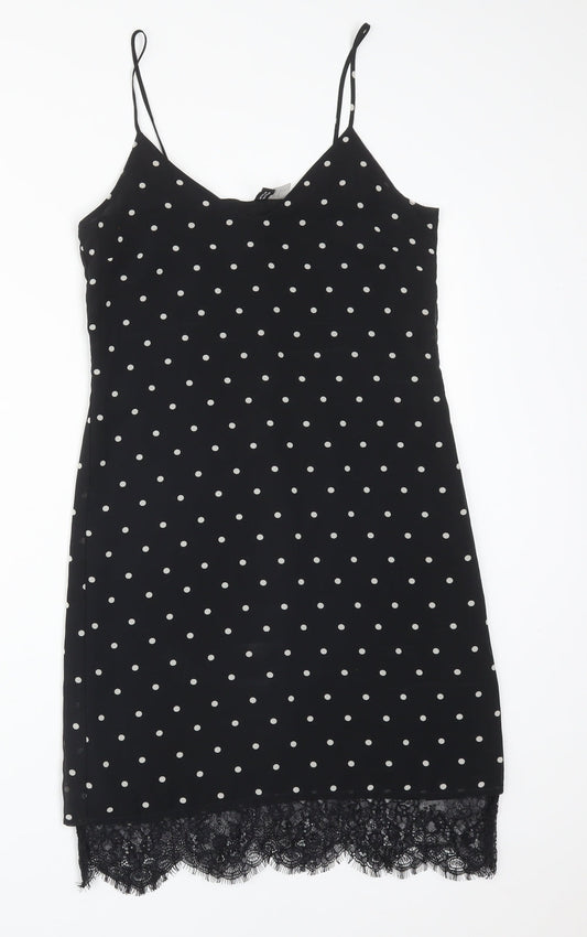 H&M Womens Black Polka Dot Polyester Pencil Dress  Size 4 V-Neck