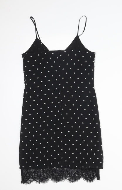 H&M Womens Black Polka Dot Polyester Pencil Dress  Size 4 V-Neck