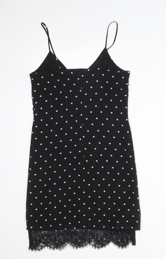 H&M Womens Black Polka Dot Polyester Pencil Dress  Size 4 V-Neck