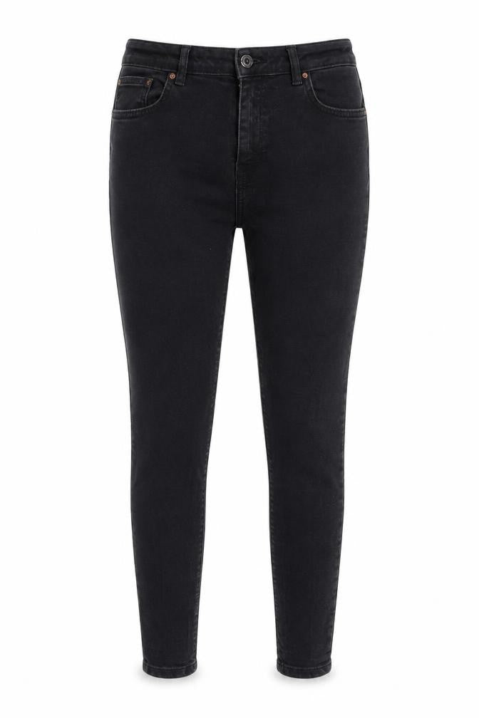 Front view of DENIM CO women’s black cotton skinny jeans, size UK 12, 28-inch leg regular
