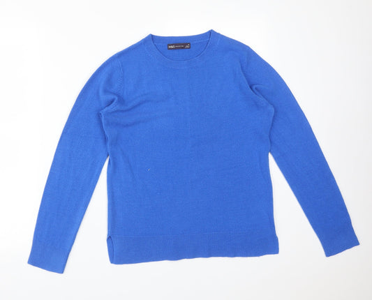 M&S Womens Blue  Acrylic Basic T-Shirt Size 10 Round Neck