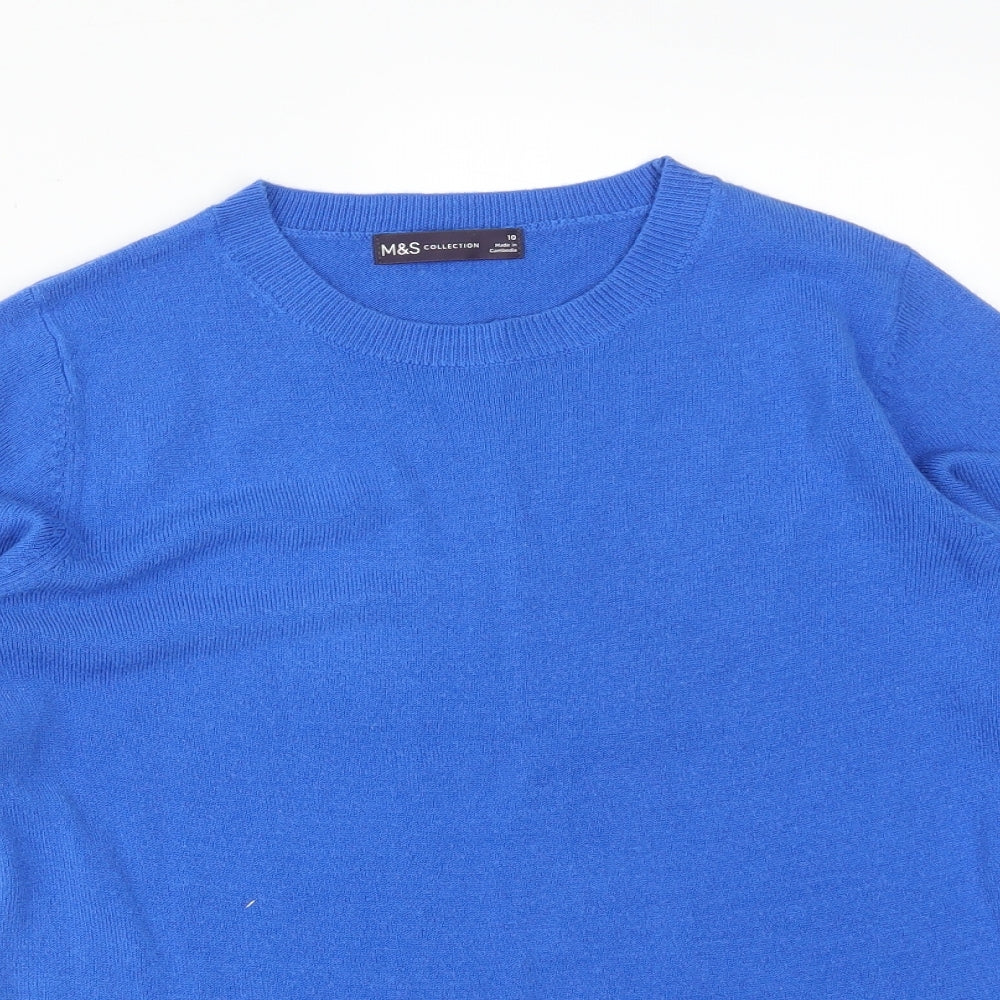 M&S Womens Blue  Acrylic Basic T-Shirt Size 10 Round Neck