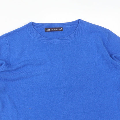 M&S Womens Blue  Acrylic Basic T-Shirt Size 10 Round Neck