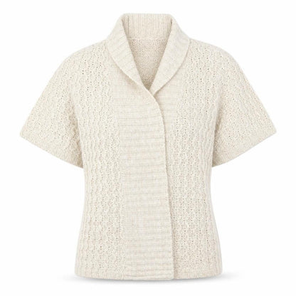 Front view of EVIE women’s beige acrylic cardigan jumper, size UK 12