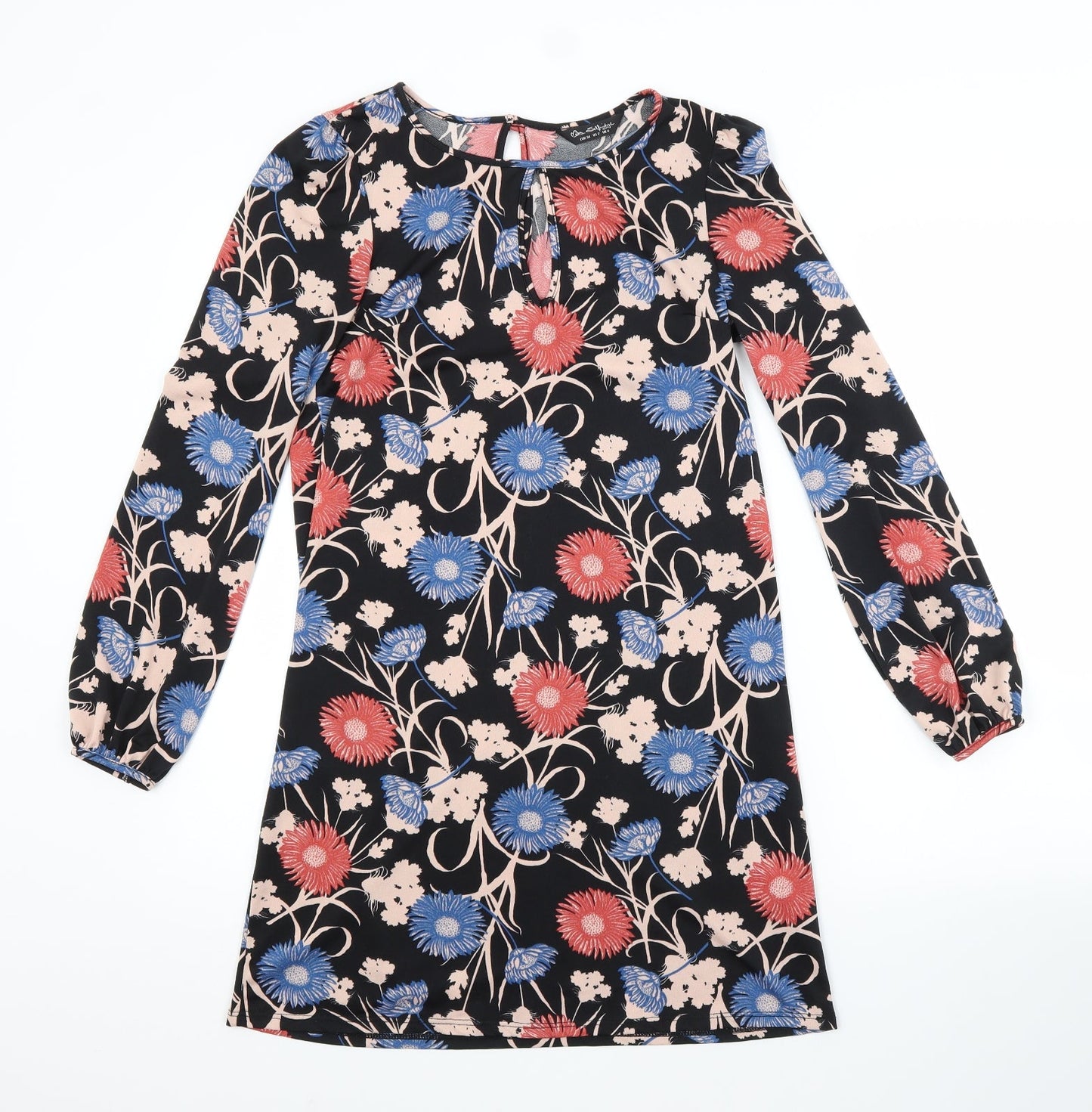Miss Selfridge Womens Black Floral Polyester A-Line  Size 6 Scoop Neck