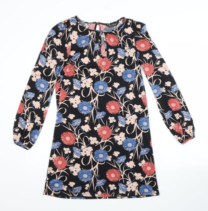 Miss Selfridge Womens Black Floral Polyester A-Line  Size 6 Scoop Neck