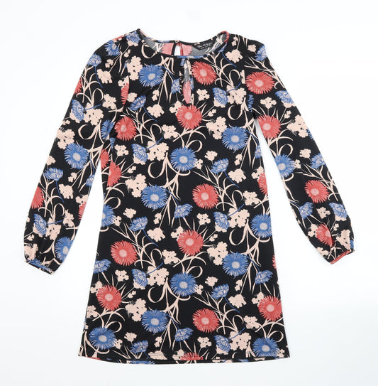 Miss Selfridge Womens Black Floral Polyester A-Line  Size 6 Scoop Neck