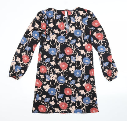Miss Selfridge Womens Black Floral Polyester A-Line  Size 6 Scoop Neck