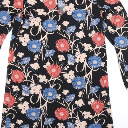 Miss Selfridge Womens Black Floral Polyester A-Line  Size 6 Scoop Neck