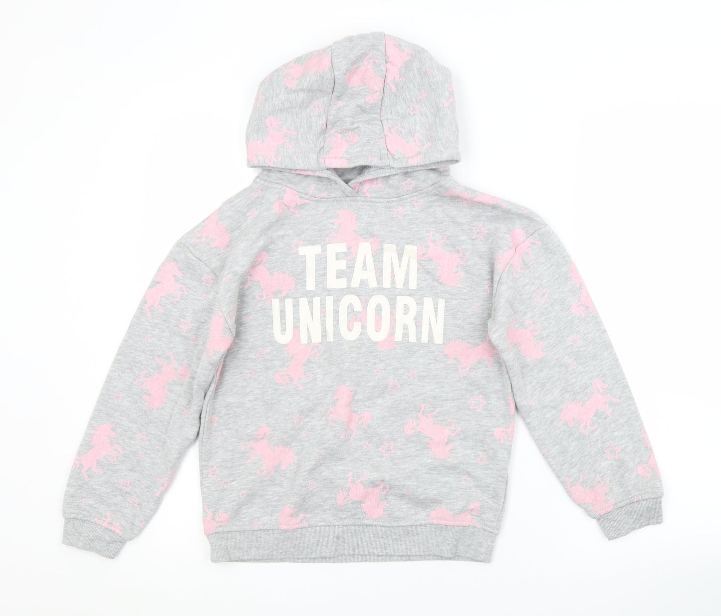 Primark Girls Grey Animal Print Cotton Pullover Hoodie Size 9-10 Years   - UNICORN
