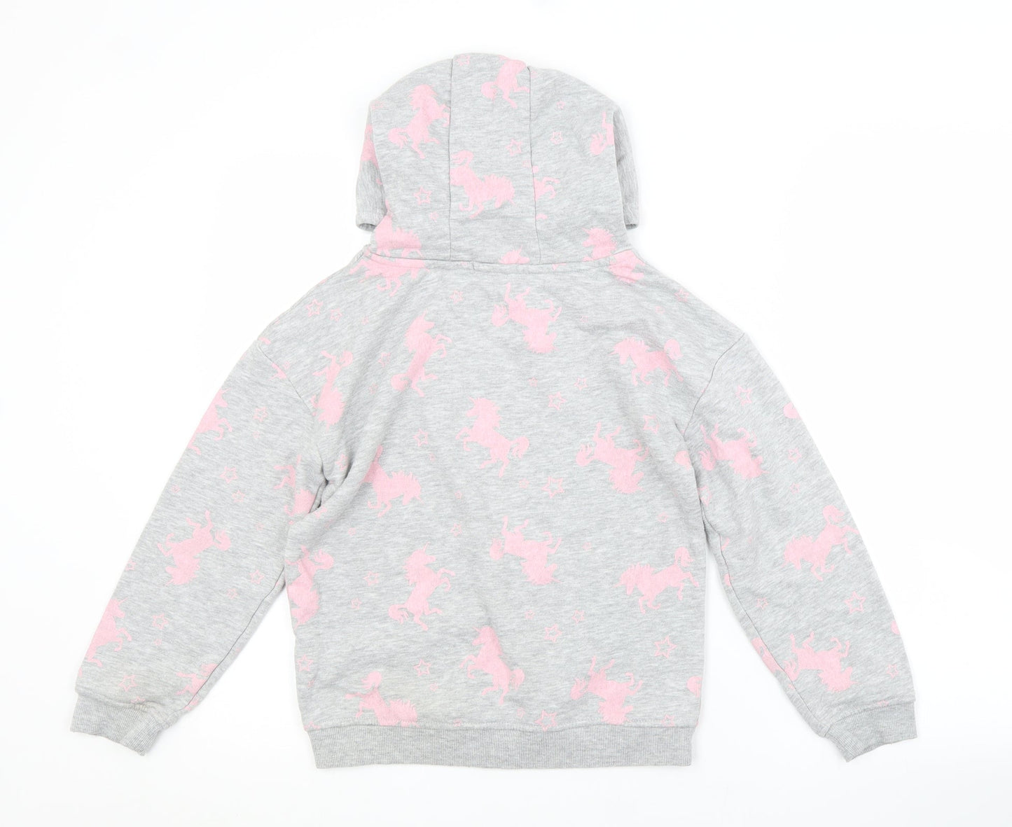 Primark Girls Grey Animal Print Cotton Pullover Hoodie Size 9-10 Years   - UNICORN