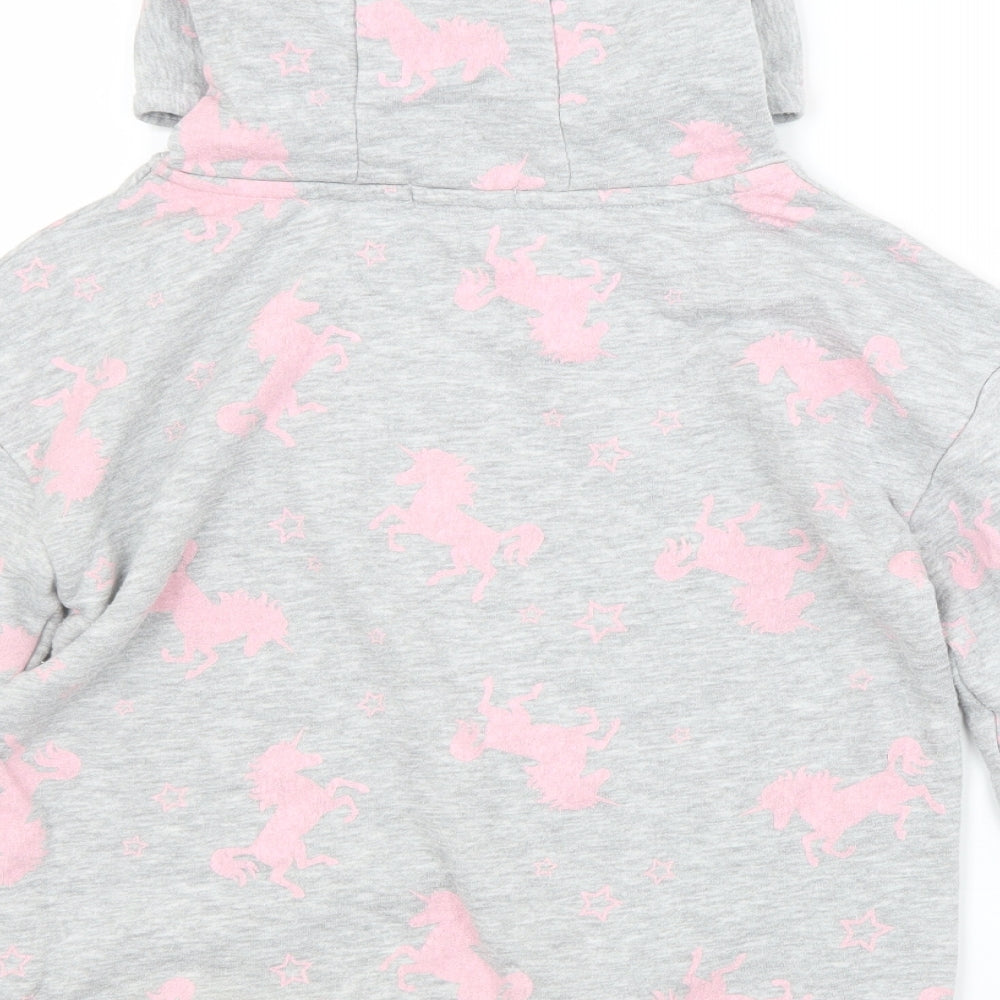 Primark Girls Grey Animal Print Cotton Pullover Hoodie Size 9-10 Years   - UNICORN